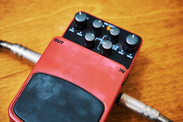 Guitar effects pedal close up