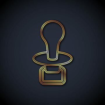 recommend clip art: Gold line Baby dummy pacifier icon isolated on black background. Toy of a child. Vector