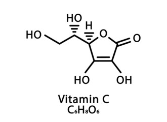 Vitamin C Ascorbic acid molecular structure. Vitamin C Ascorbic acid skeletal chemical formula. Chemical molecular formulas