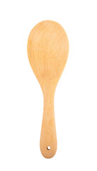 Wooden spoon isolated on white background. Top view