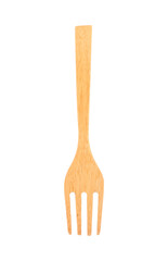 Wooden fork isolated on white background. Top view