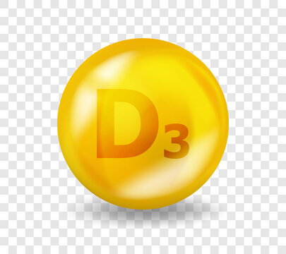 Vitamin D3 Cholecalciferol. Vitamin complex illustration concept. D3 Cholecalciferol pill capsule. 3D Yellow drug nutrition design