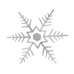 Silver snowflake for winter design. Hand drawn snowflake isolated on whit background. Silver snowflake icon. Drawing snow. Symbol winter texture. Ice crystal. Vector illustration