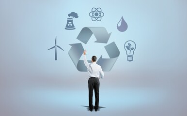 Concept of circular economy with businessman on the background