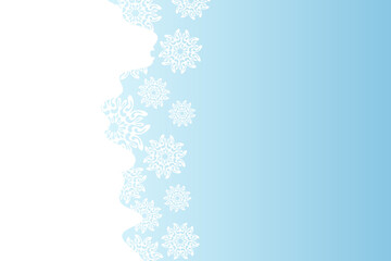 Christmas card with white snowflakes on blue background. Isolated snowflakes icon. Empty paper shape. Winter cartoon flat illustration. Copy space. Holiday pattern, banner, frame, greeting card design