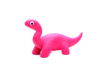 Pink Dinosaur isolated on white background. Handmade Pink Dino, play dough for kids DIY (Do it yourself) classroom