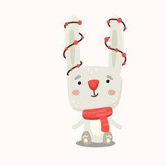 christmas bunny with garland on ears