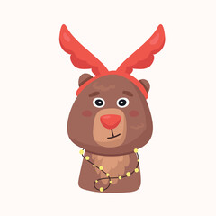 christmas bear with deer antlers