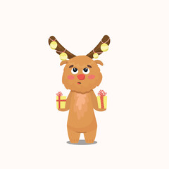christmas elk with gifts vector illustration