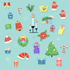 set of elements for christmas and new year. large set