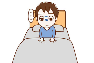 ＜正面＞目覚めても気分が悪く動けない少年