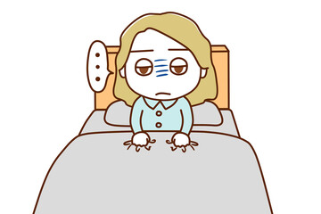 ＜正面＞目覚めても気分が悪く動けない白人女性