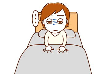 ＜正面＞目覚めても気分が悪く動けない白人男性