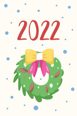 cute christmas poster with 2022 and christmas tree wreath