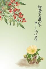 南天と福寿草の年賀状