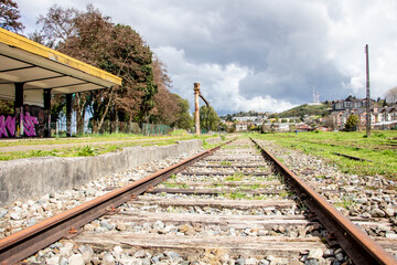 Fototapeta na wymiar Train station in Puerto Varas, Lake District in southern Chile.
