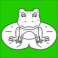 colorless frog on lotus for coloring book.