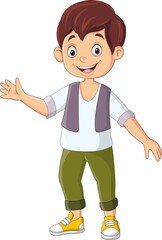 Fototapeta premium Cartoon cute little boy waving hand