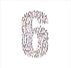 Men and women characters illustration flat. forming the number six symbol on white background. Vector illustration, Group, People set