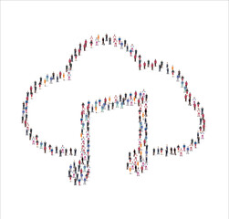Large group of people illustration flat. forming the Music Cloud symbol on white background. Vector illustration, Group, People set