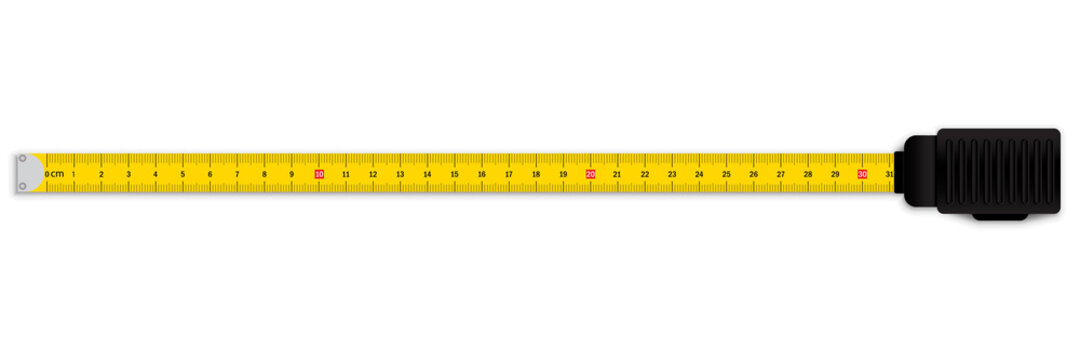 Yellow carpenter measuring tape. Units scale. Vector illustration. Stock image. 