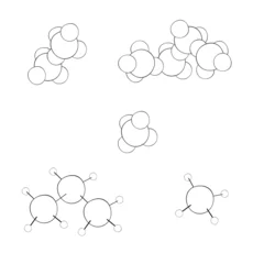 Fotobehang An outline vector illustration of molecules set isolated on transparent background. Designed in black and white colors for medical, chemical, science concepts. © bartimish
