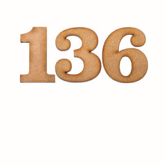 Number 136 - Piece of wood isolated on white background