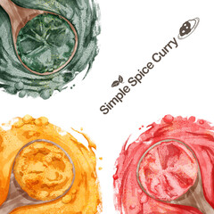 スパイスカレーとスパイス4種類の手書き水彩風イラスト Aroma Wall Mural Aro Ko Hamari