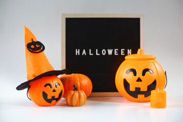 Various cute Halloween decoration on white background 