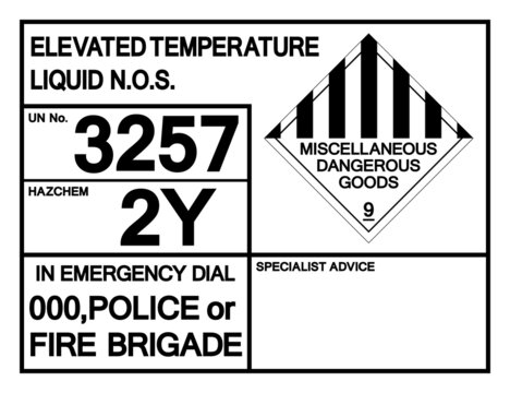 Elevated Temperature Liquid UN 3257 Symbol Sign, Vector Illustration, Isolate On White Background, Label .EPS10