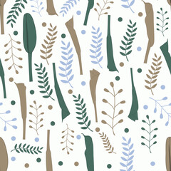 Floral seamless pattern in green, and brown background
