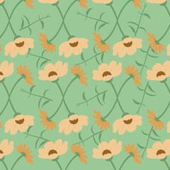 Floral seamless pattern in brown, and green background