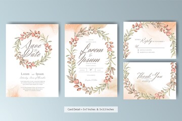 Fototapeta na wymiar Set of Watercolor Floral Wreath Wedding Invitation Card Template with Hand Drawn Floral
