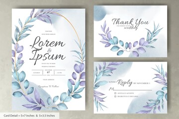 Naklejka na ściany i meble Set of Watercolor Floral Wreath Wedding Invitation Card Template with Hand Drawn Floral