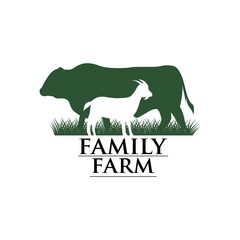 Obraz premium Vector family farm logo type. Poster of organic products, animal husbandry. Eco-friendly food sign.