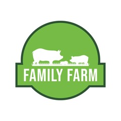 Vector family farm logo type. Poster of organic products, animal husbandry. Eco-friendly food sign.