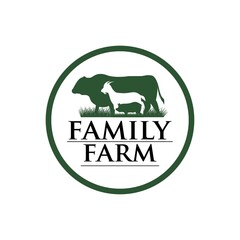 Vector family farm logo type. Poster of organic products, animal husbandry. Eco-friendly food sign.