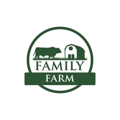 Vector family farm logo type. Poster of organic products, animal husbandry. Eco-friendly food sign.