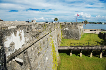 The high walls of the Castillo de San Marcos National Monument in St. Augustine, Florida.