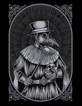 illustration plague doctor engraving style
