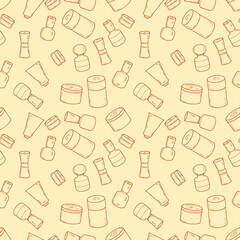 Hand drawn retro style cosmetic jars seamless pattern. Perfect for scrapbooking, poster, textile and prints. Doodle illustration for decor and design.