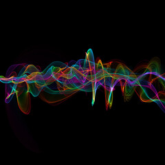 Colorful Sound Waves isolated on black background.