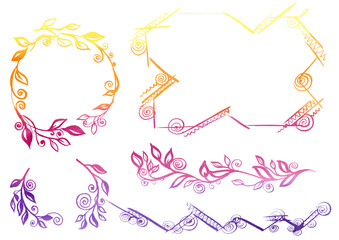 Multicolor Watercolor circle design elements, Watercolour gradient colorful vintage Frames freehand drawing. Multicolored Set orange, lilac, yellow, pink, violet and purple Frame, ribbon, abstract