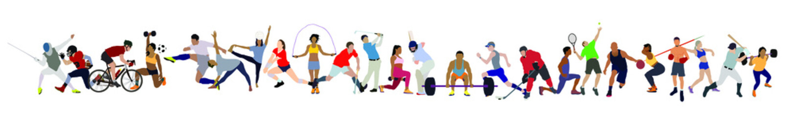 set of people doing different sports activity, set of sports person, exercising, healthy life - obrazy, fototapety, plakaty