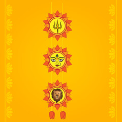 Yellow background with faces of Durga 