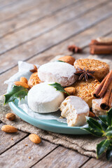 Typical Spanish Christmas sweets, shortbread mantecados and polvorones