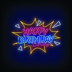 Happy Birthday Darling Neon Signs Style Text Vector