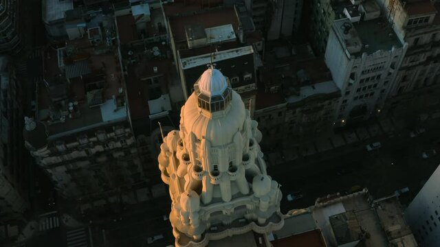AERIAL - Palacio Barolo at sunset, Montserrat, Buenos Aires, Argentina, ascending