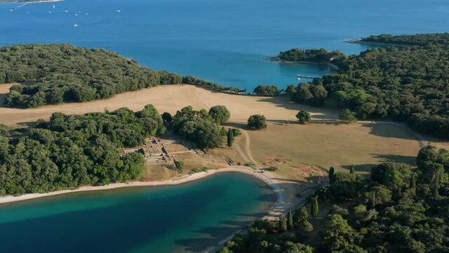 Aerial: The Brijuni (Brijuni Islands) in the Croatian Adriatic Sea, 4K view