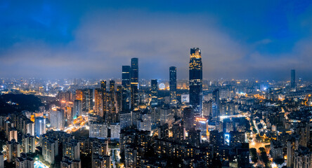 Naklejka na ściany i meble Night view of urban CBD in Nanning, Guangxi, China